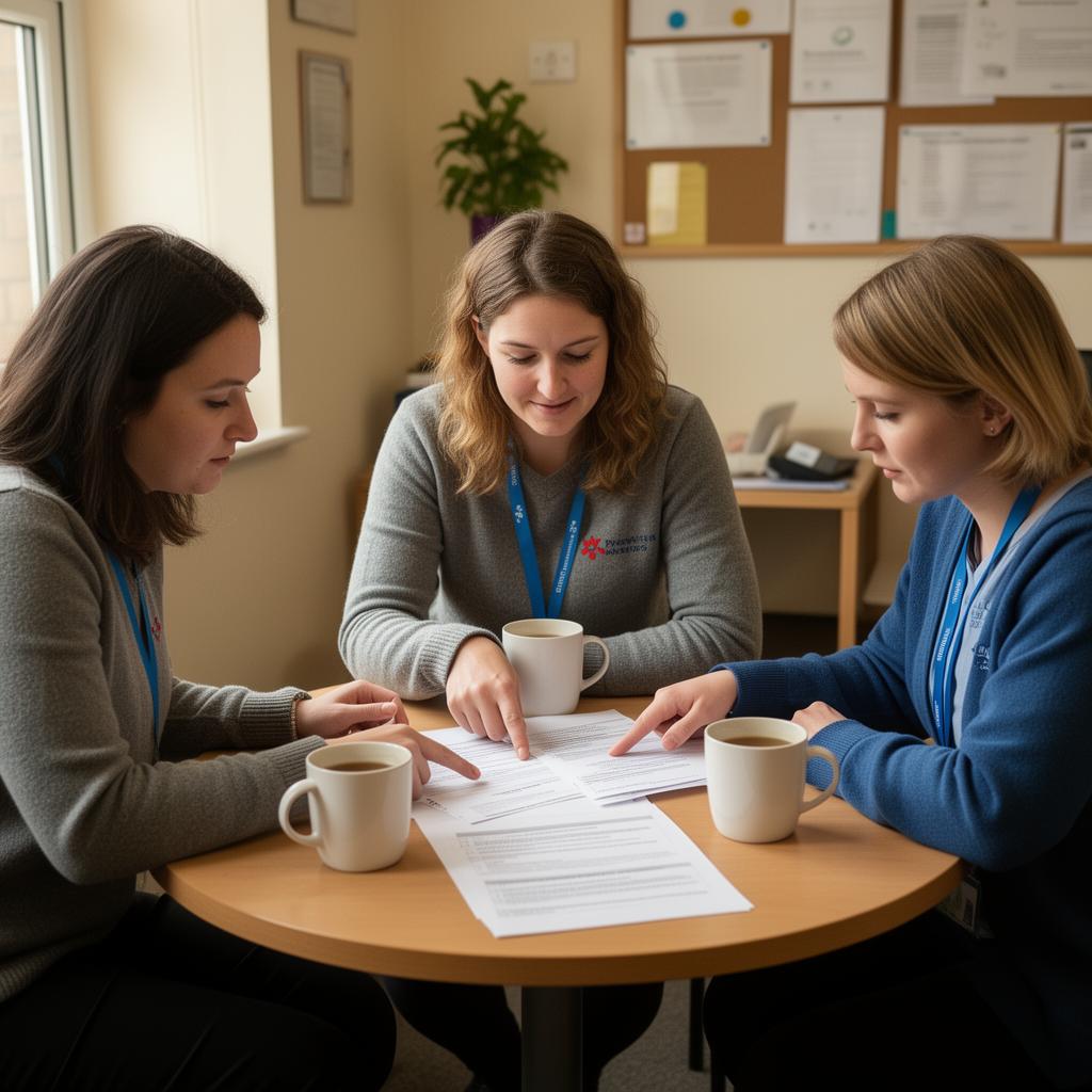 Residential team reviewing case notes together